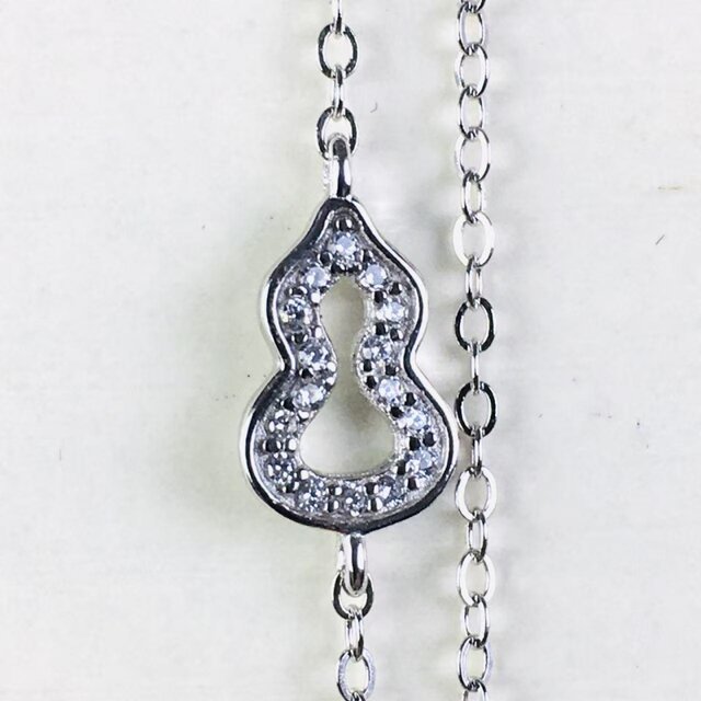 Natural Burmese A-grade jadeite S925 silver inlaid gourd pendant set chain women's green jade pendant gourd = Fulu