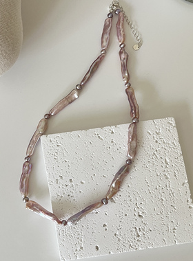 纯银渐变粉琵琶珍珠项链