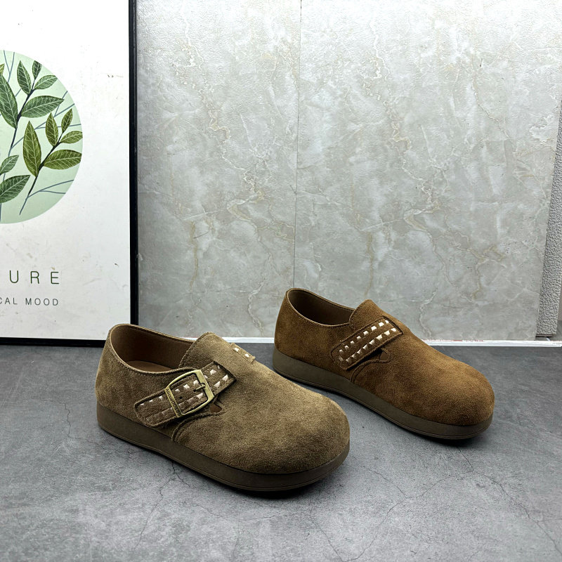 2026年春季新款复古风绒面勃肯鞋女圆头皮带扣平底一脚蹬懒人鞋,淘宝优惠券,粉丝福利购,淘宝优惠卷