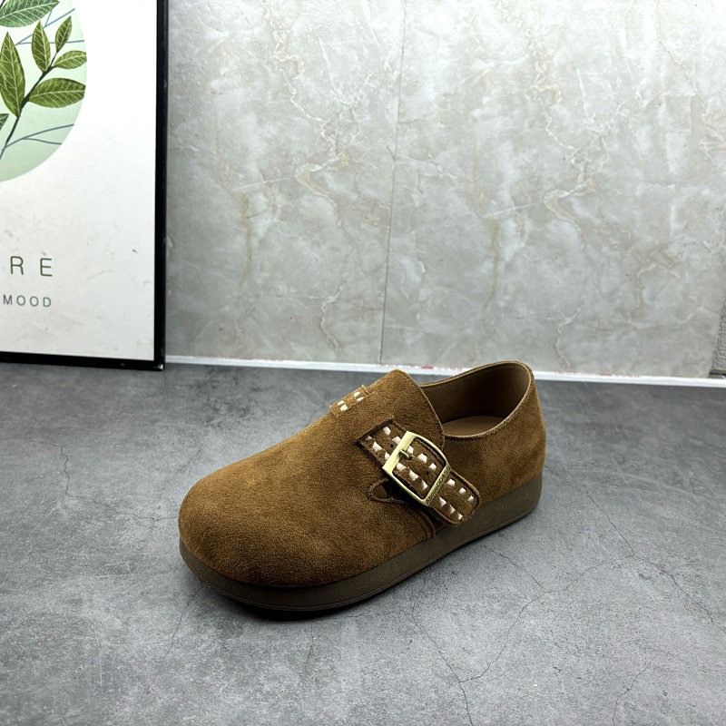 2026年春季新款复古风绒面勃肯鞋女圆头皮带扣平底一脚蹬懒人鞋,淘宝优惠券,粉丝福利购,淘宝优惠卷