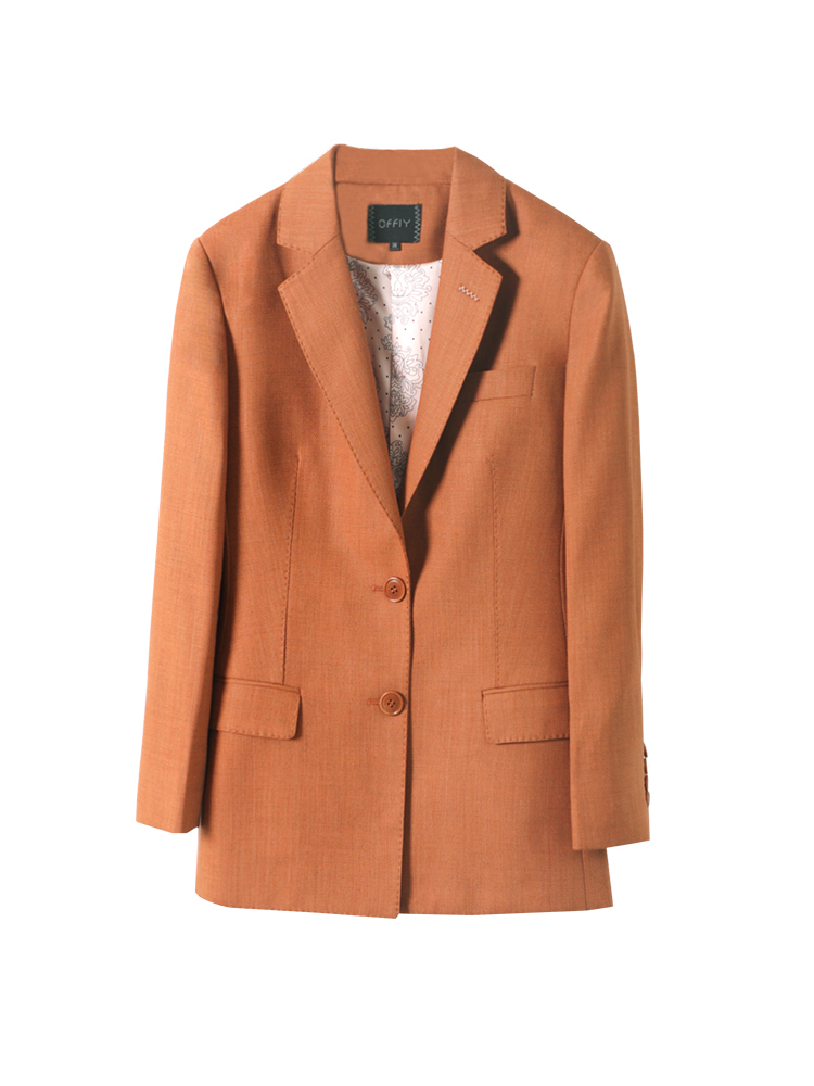 OFFIY高级羊毛系列 高级修身职业正式卡其色驼色西装外套女 - 图3