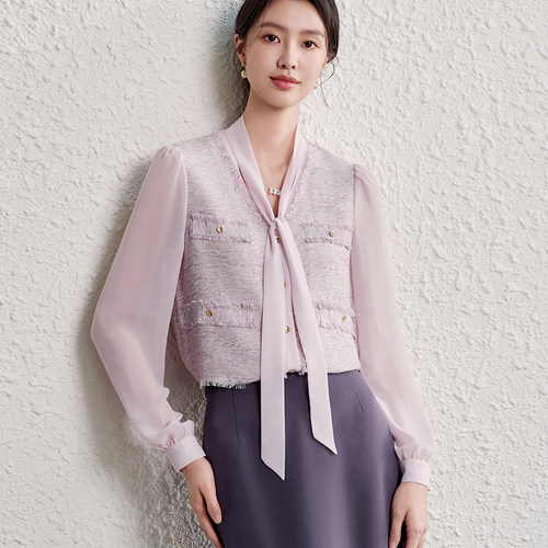 OFFIY-重要场合小衫初春独特超好看小香风上衣气质飘带衬衫25新款 - 图2