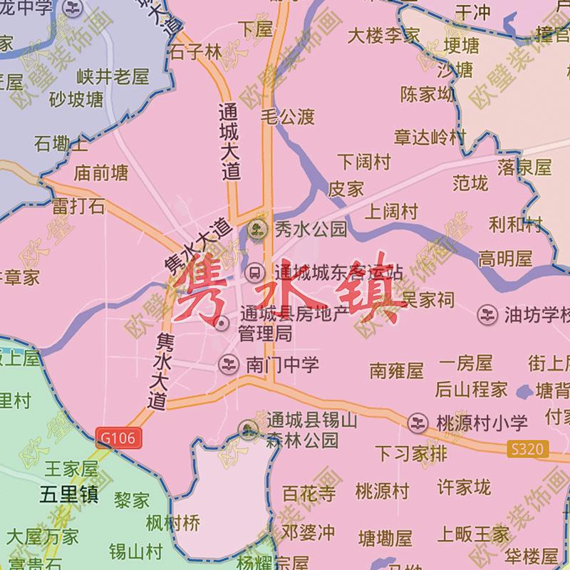 咸宁市通城县地图行政交通地形带框城区办公室2023装饰画 - 图0