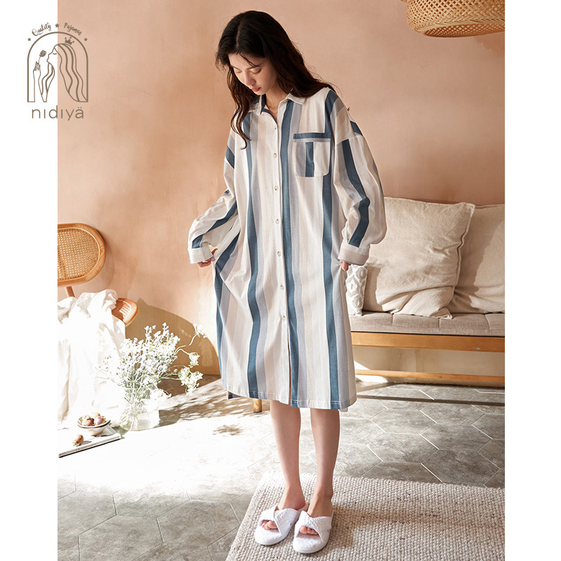 妮狄娅春秋纯棉中长款休闲复古睡裙 妮狄娅汕头睡裙