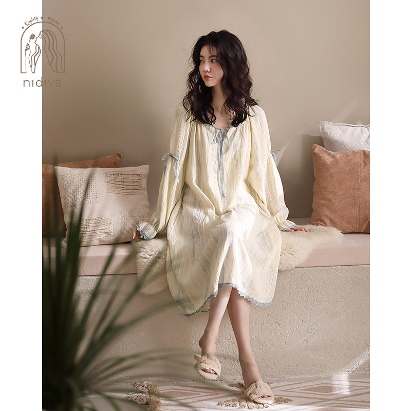 妮狄娅2022睡裙春秋季纯棉中长裙 妮狄娅汕头睡裙