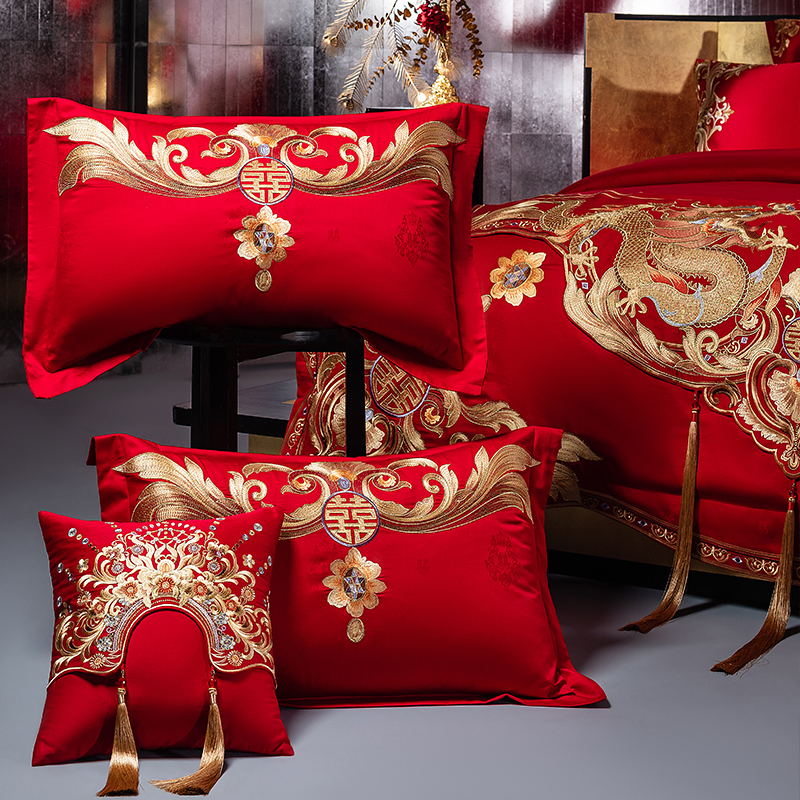 龙凤婚庆四件套结婚纯棉全棉大红色高级感刺绣喜被高端床品十件套,淘宝优惠券,粉丝福利购,淘宝优惠卷