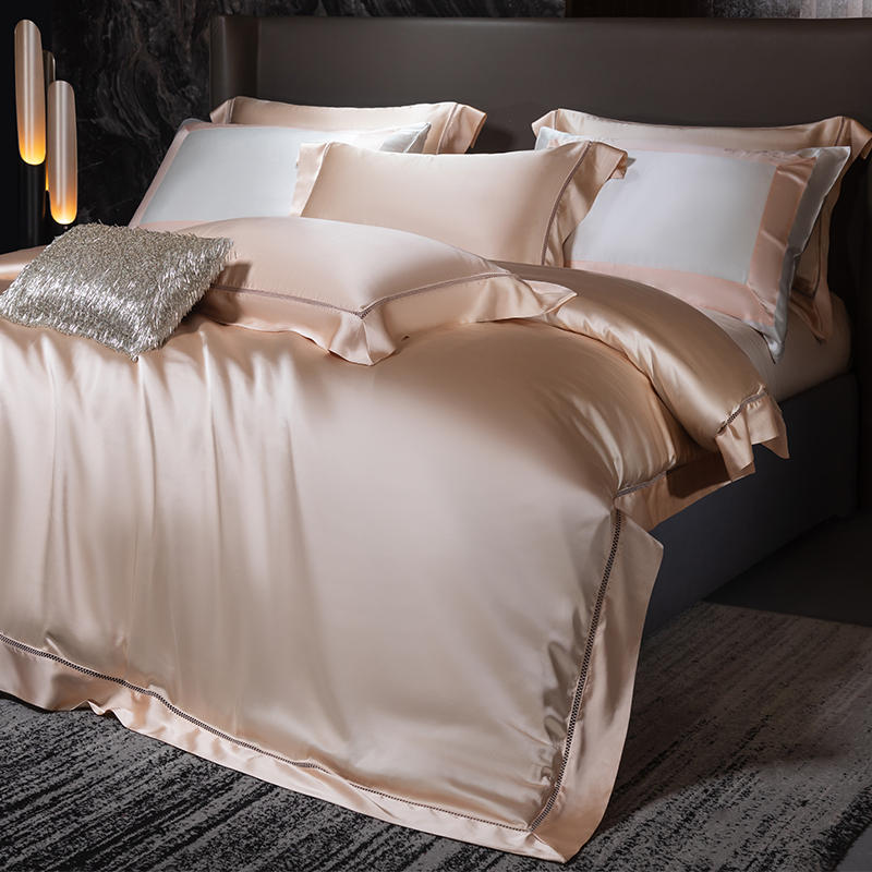 140支高端长绒棉四件套桑蚕丝被套酒店轻奢天丝棉高级感床上用品 - 图2