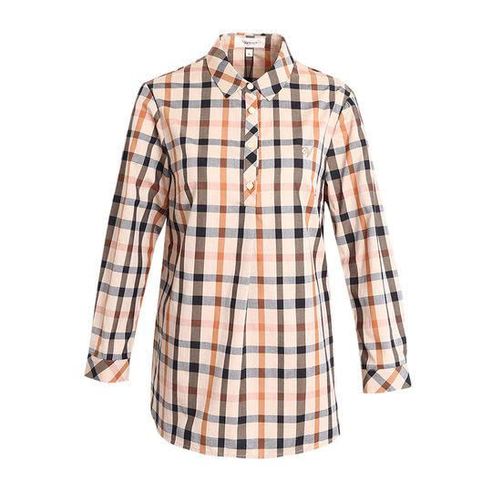 versino梵思诺四季款纯棉格纹女士长袖衬衣女复古英伦格子衬衫女