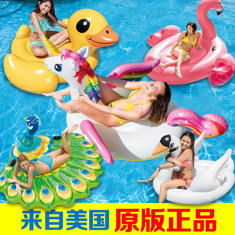 INTEX獨角獸游泳圈成人充氣玩具浮排浮床加厚火烈鳥水上兒童坐騎