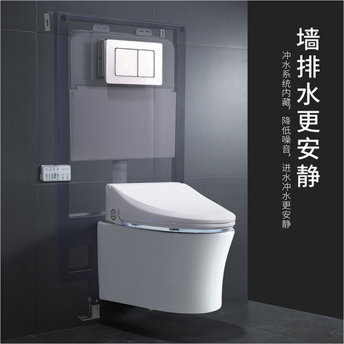 智能盖板坐便入墙悬挂嵌入挂墙挂壁智能壁挂式马桶悬空坐便器智能 - 图0
