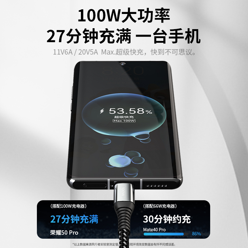 风行者一拖二充电线车载1分2多功能100W闪充适用双头苹果iphone15华为OPPO安卓手机typec二合一数据线6A快充-图3