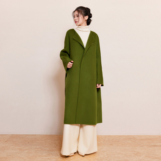 听旬不知雪秋冬新品汉服女改良唐圆领茧型阔版纯羊毛大衣长款外套