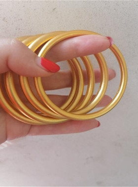 女越南沙金古法传承心经手镯仿黄金镀金闭口素圈推拉手镯久不掉色