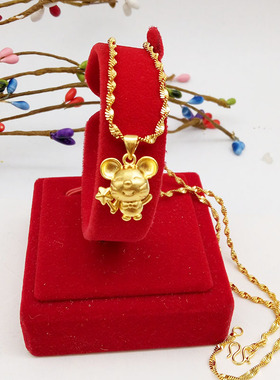 鼠年生肖仿黄金女士久不掉色吊坠