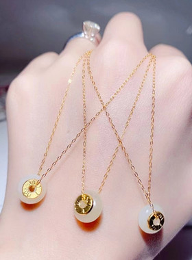 足金路路通转运珠金镶玉坠和田玉