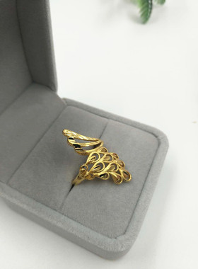 镀金越南沙金硬金殴币大花桃心活口戒指女款仿黄金结婚首饰品