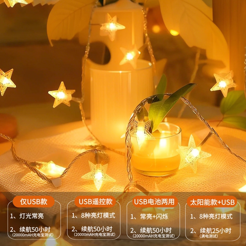 圣诞灯串led灯串装饰灯夜市摆摊氛围灯太阳能串灯户外露营小彩灯 - 图0