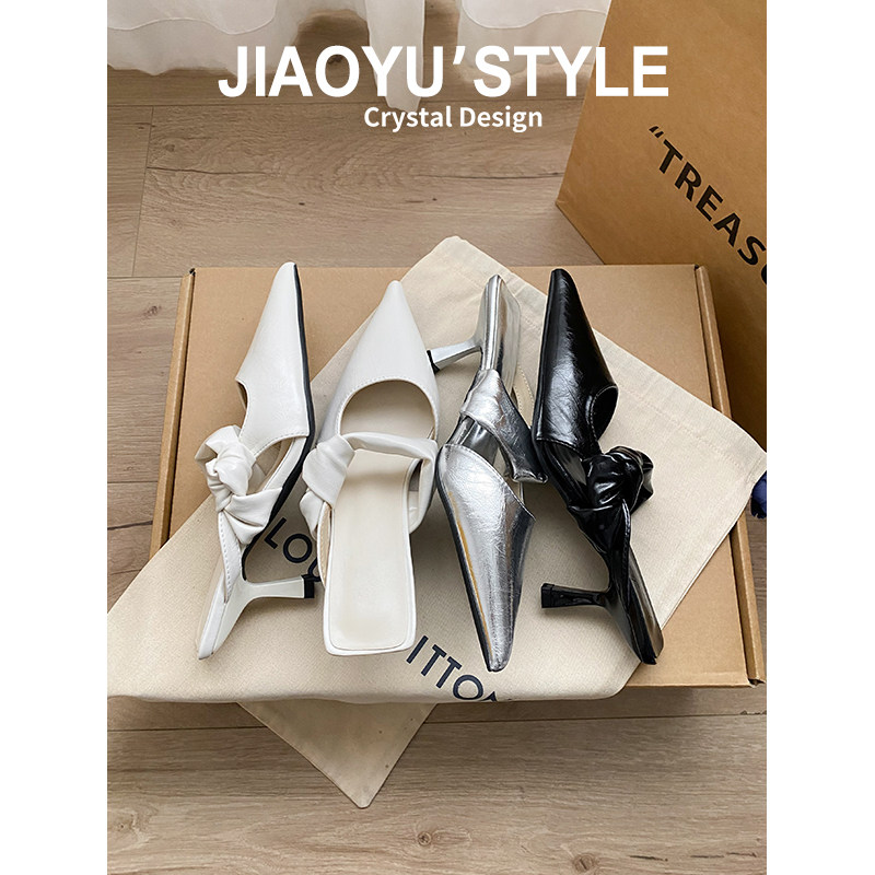 真皮~骄屿 高跟凉鞋女款夏季新款绝美凉单鞋外穿半拖鞋一字带凉拖