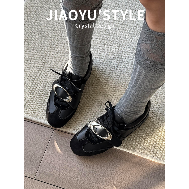 真皮~骄屿复古金属扣内增高德训鞋女新款系带单鞋运动休闲阿甘鞋,淘宝优惠券,粉丝福利购,淘宝优惠卷