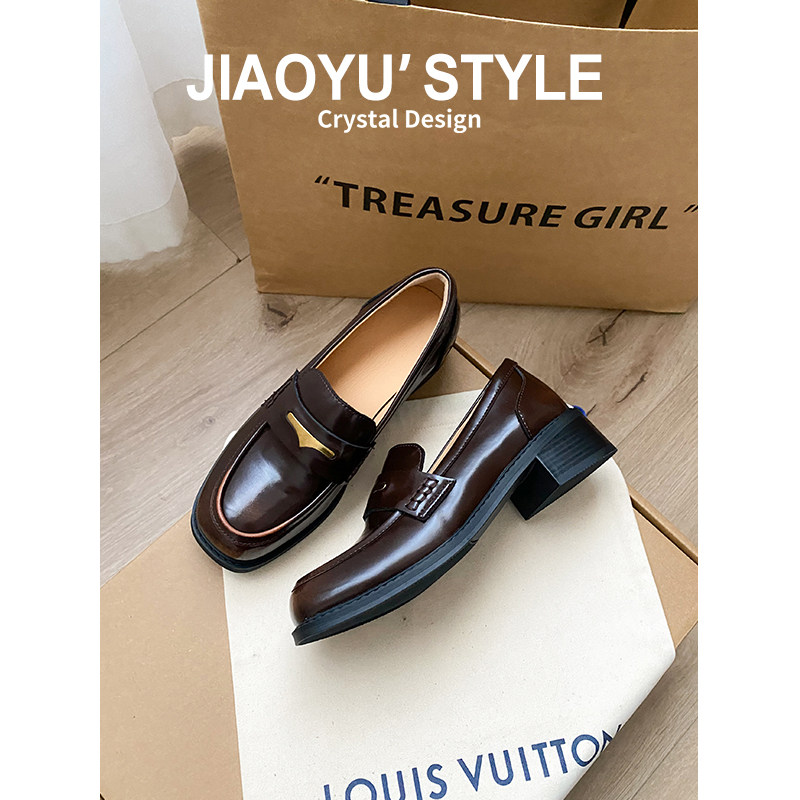 真皮~骄屿 内增高乐福鞋女小个子增高新款厚底单鞋高跟黑色小皮鞋