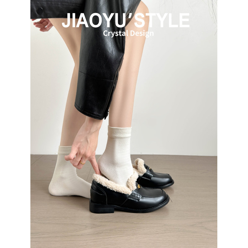 真皮~骄屿棕色乐福鞋女2025新款复古小金币小皮鞋内增高法式单鞋