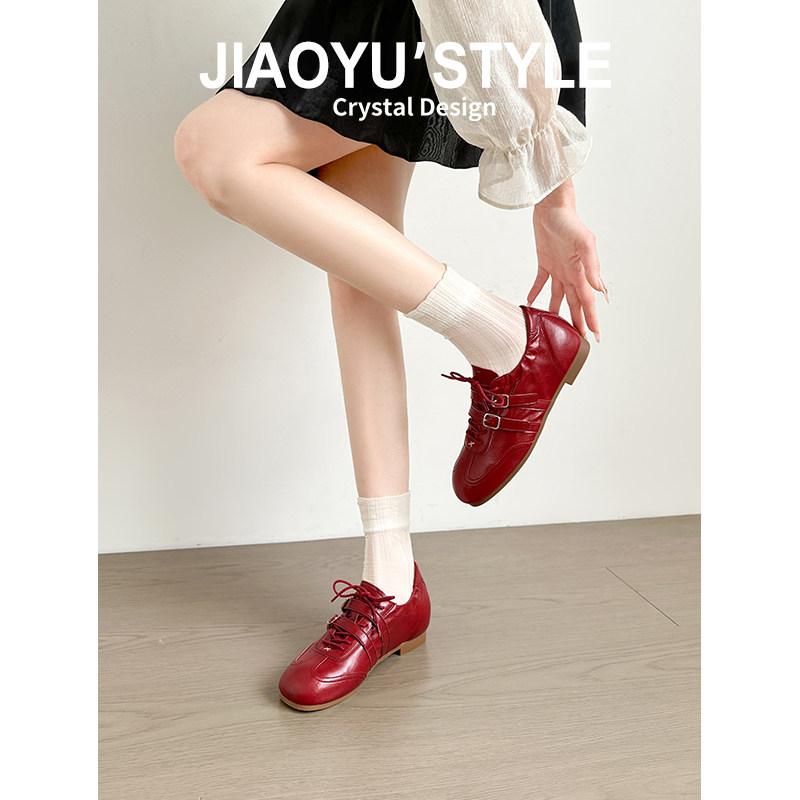 真皮~骄屿复古芭蕾德训鞋女2026新款春内增高休闲运动鞋玛丽珍鞋