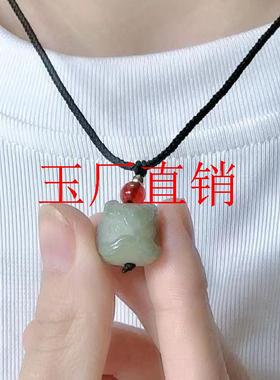 高端和田玉醒狮玉吊坠菩提玉佩手工编织绳项链男女情侣一对宝宝锁