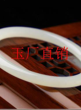 新疆和田玉羊脂白玉手镯新中式玉镯子复古圆条手镯少女感细条手镯