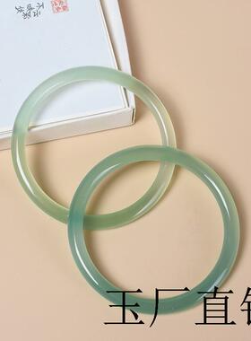 高端冰种远山黛玛瑙手镯油青色美人镯玉髓女款叮当镯精致百搭气质