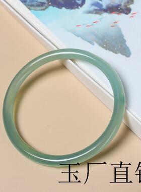 高端冰种远山黛玛瑙手镯女油青色美人镯翡翠色玉髓叮当镯百搭气质