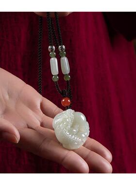 高端和田玉青白玉貔貅圆牌吊坠财源男女同款玉石挂件饰品处理送礼