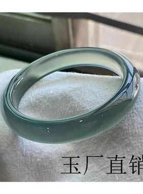 正品巴西天然高冰种库里蓝玉髓手镯蓝玛瑙冰透款天青冻招财玉镯子