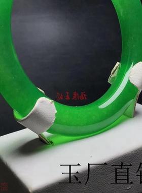 高端翡翠色冰种全阳绿细圆条玉手镯金丝玉满绿色玉石镯子精选款式