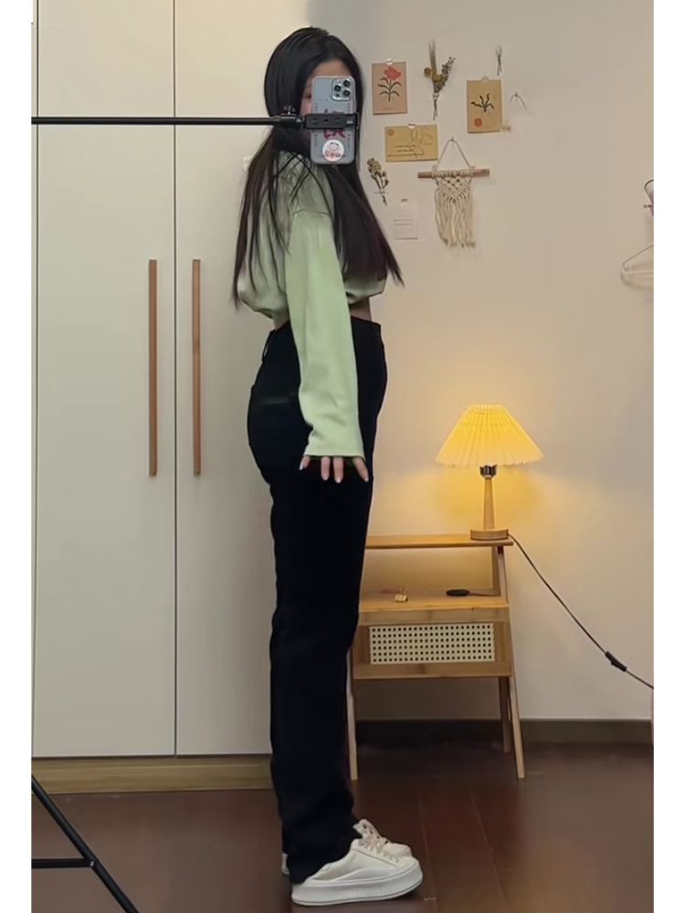 高腰直筒牛仔裤女2023年秋冬新款梨形身材大码胖mm修身显瘦堆堆裤 - 图1