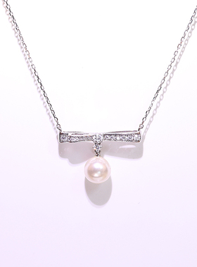 蝴蝶结珍珠项链s925纯银女锁骨链