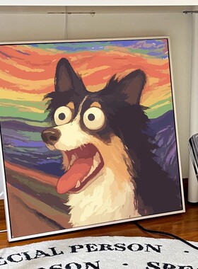 潮流尖叫猫挂画潮流个性趣味动物呐喊抽象客厅卧室复古装饰摆画