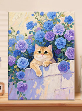 花墙上的猫咪可爱挂画温馨治愈客餐厅玄关卧室床头墙壁装饰摆画