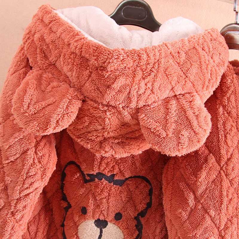 冬季睡衣女加绒加厚卡通可爱三层夹棉保暖拉链厚珊瑚绒家居服套装,淘宝优惠券,粉丝福利购,淘宝优惠卷