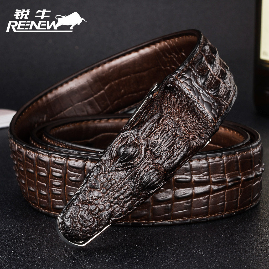 锐牛鳄鱼头男潮流真皮年轻人裤腰带 reenew锐牛腰带/皮带/腰链