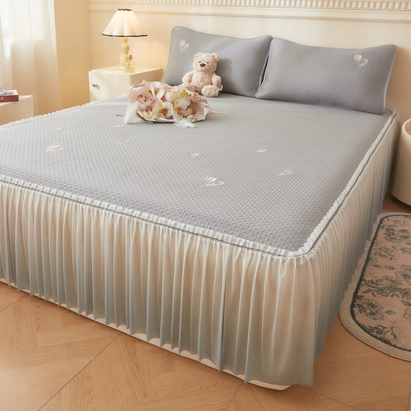 夏日清凉感觉冰豆床裙式垫三件套高端公主床罩空调垫冰丝绸垫裙,淘宝优惠券,粉丝福利购,淘宝优惠卷