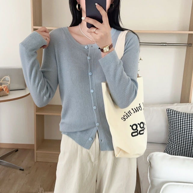 【门店198】针织开衫女薄款春装2025年紫色上衣春秋打底衫内搭 - 图3