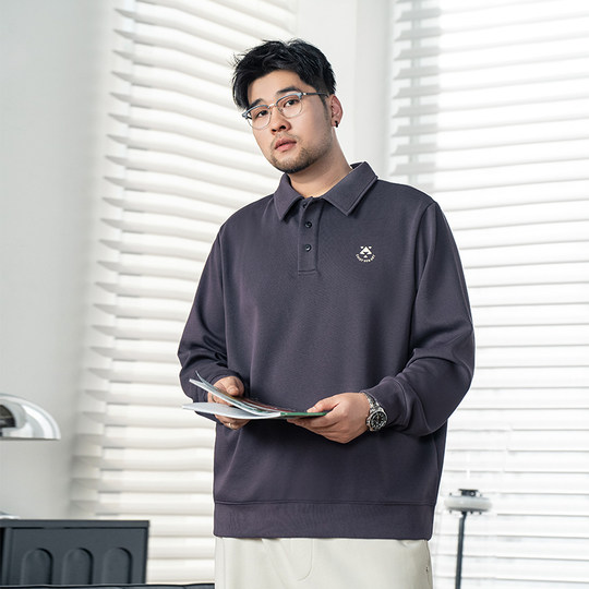 黑劲大码男装长袖polo衫2025冬季胖子加肥加大宽松休闲商务上衣