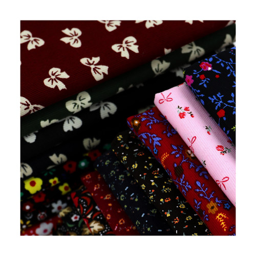 复古碎花纯棉细条绒布料 手工服装外套连衣裙全棉灯芯绒面料 - 图3