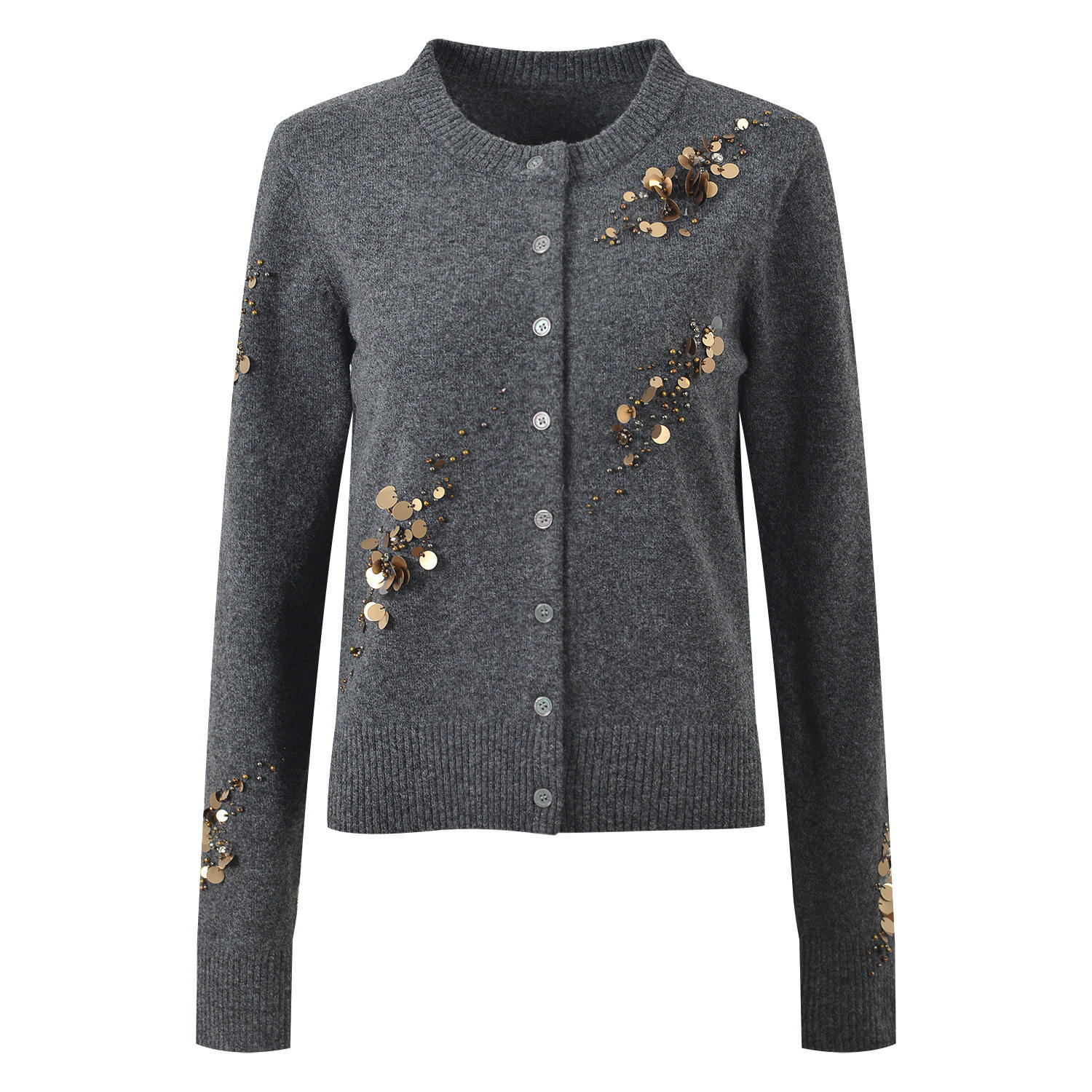 【现货】Rouje Life小众手工钉珠修身显瘦气质高级感圆领针织开衫,淘宝优惠券,粉丝福利购,淘宝优惠卷