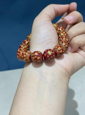 天然朱砂透光六个字金六字手链