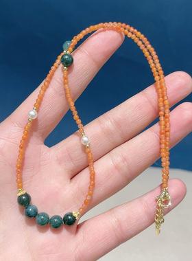 新中式中国红绿松串珠项链