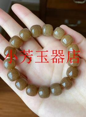 和田玉糖玉老型珠桶珠单圈玉手链