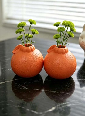 创意橘子造型塑料花瓶摆件客厅装饰仿真植物家居用品送礼