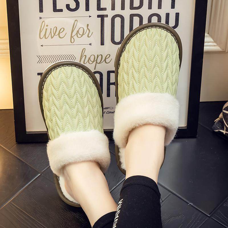 居家秋冬季室内保暖男女情侣加厚毛毛绒皮面防水防滑月子棉拖鞋女,淘宝优惠券,粉丝福利购,淘宝优惠卷
