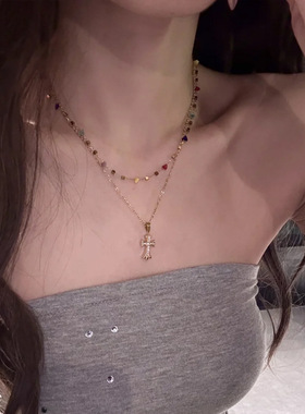 彩色多巴胺爱心天然石项链配饰女夏锁骨链高级感小众钛钢颈链饰品